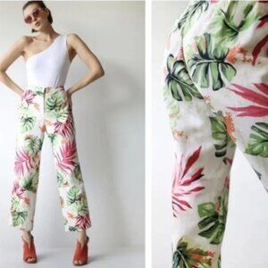 Talbots Silk Pants 8 Hawaiian Tropical Floral Palms
